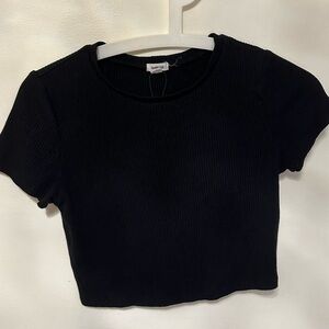 GARAGE Black Ribbed Crop Top T- Shirt